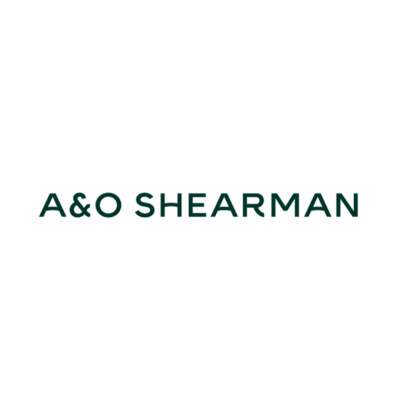 A&O Shearman logo in dark green text on a white background.